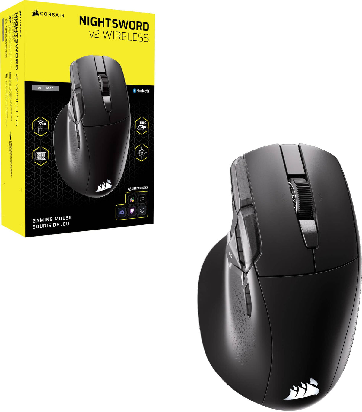CORSAIR - NIGHTSWORD v2 WIRELESS SD Stream Deck Gaming Mouse - Wireless - Black