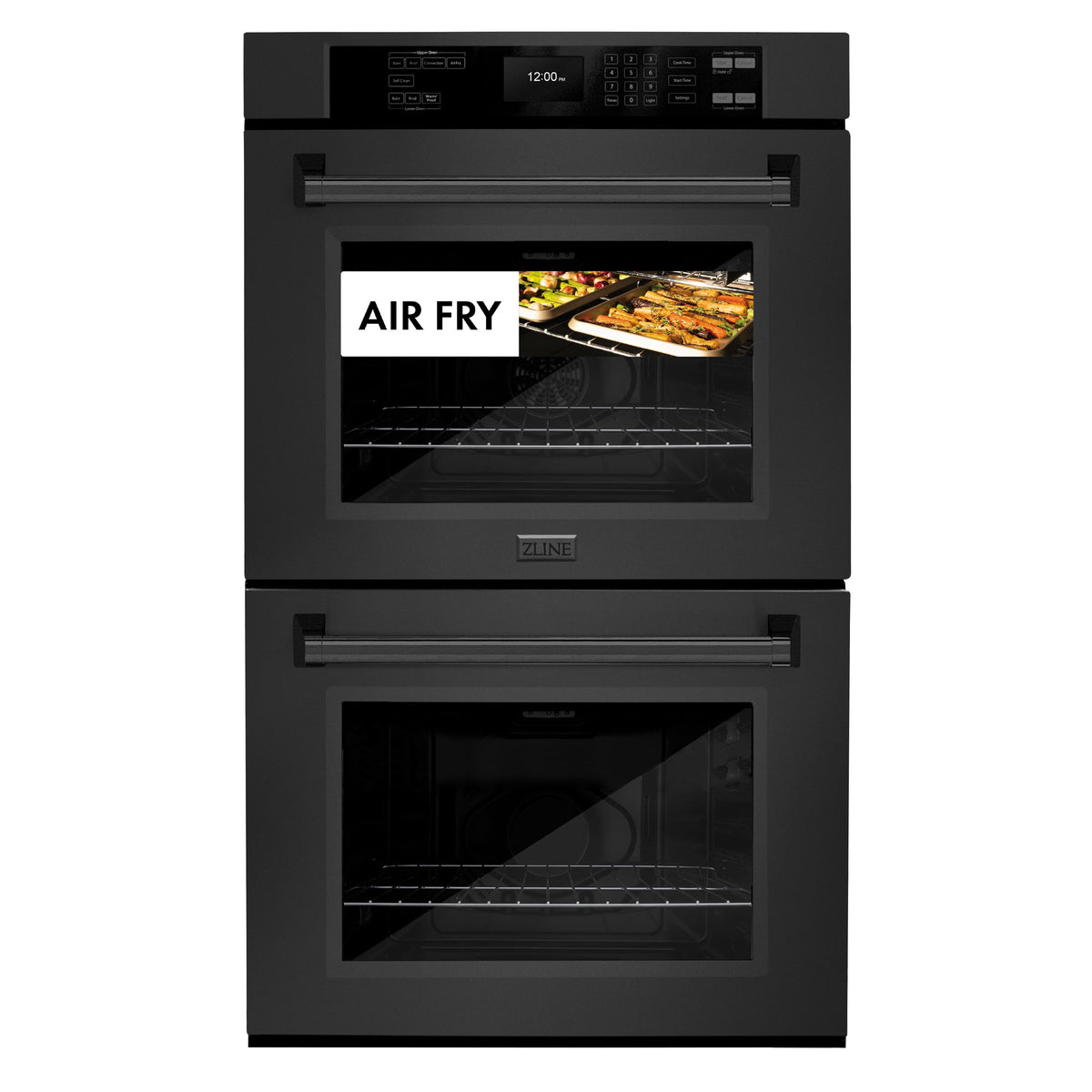ZLINE - 30 in. True Convection Double Wall Oven w/ Air Fry and Self Clean in Black Stainless - Black Stainless Steel
