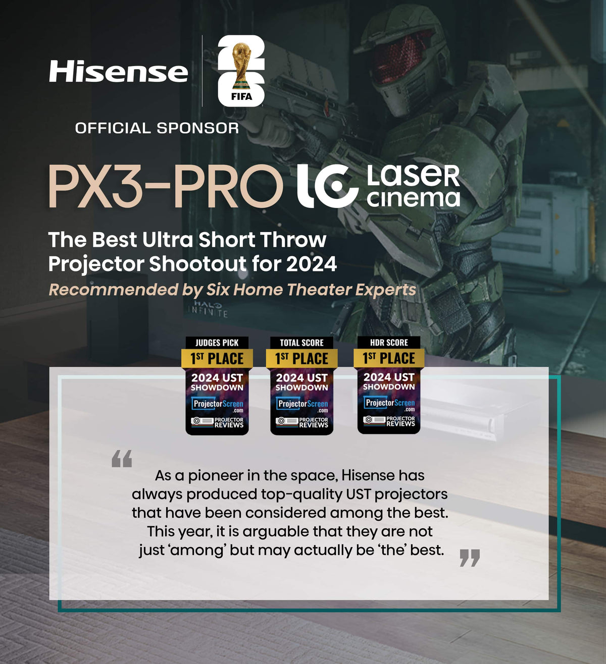 Hisense - PX3-PRO Triple Laser UST Projector, 80"-150", 4K Google TV, IMAX Enhanced, Dolby Vision, 3000 Lumens, Designed for Xbox - Black