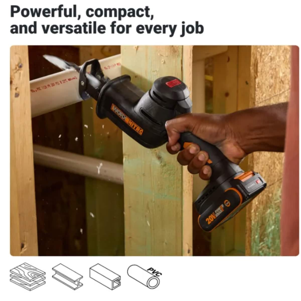 WORX - Nitro WX501L 20V Brushless Cordless Compact Reciprocating Saw - Black