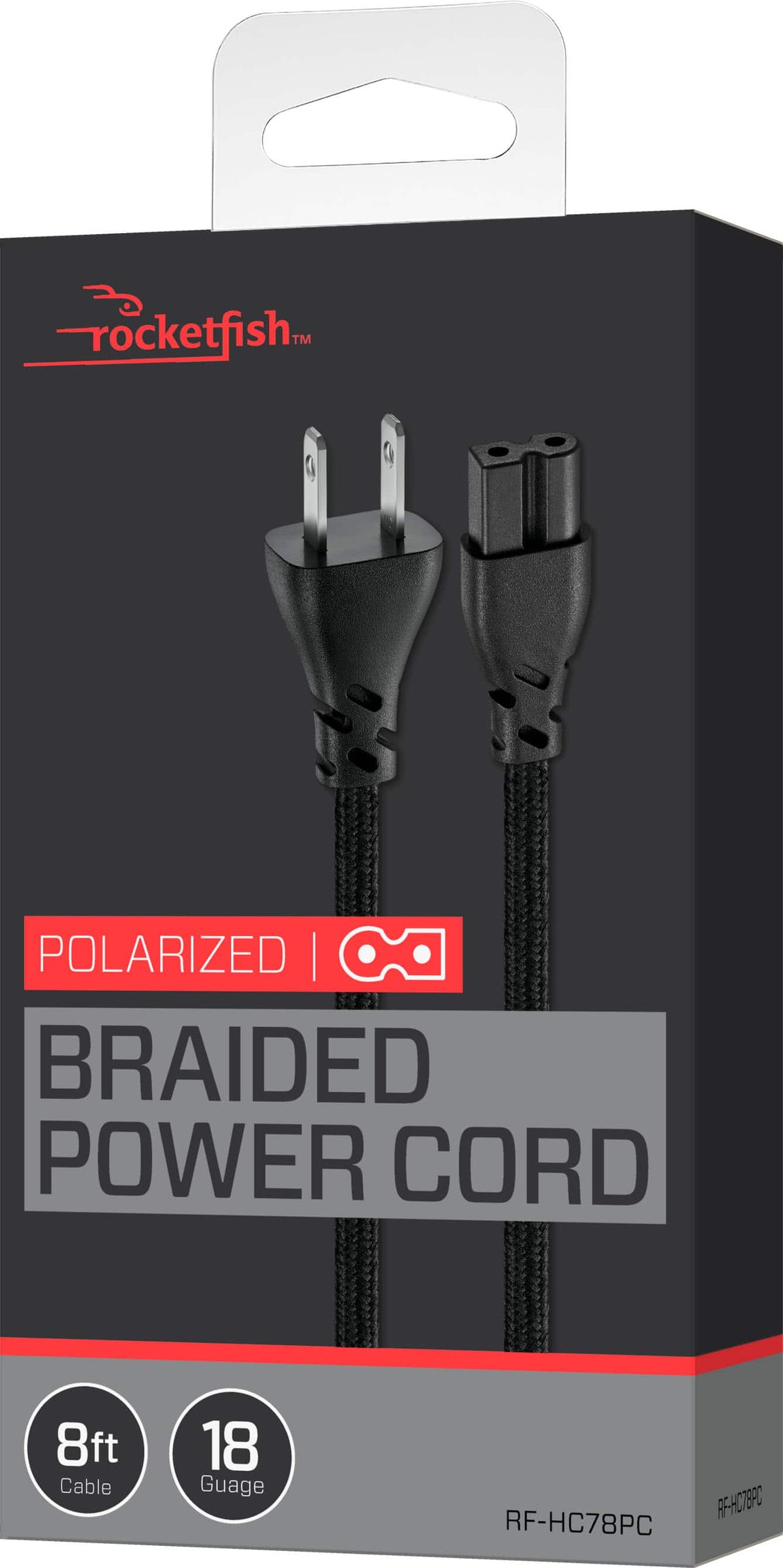 Rocketfish™ - 8 ft. Polarized Braided Power Cord - Black