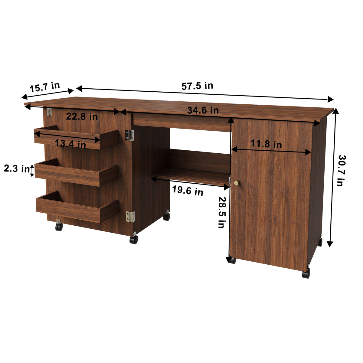 Mesa de costura plegable con ruedas bloqueables
