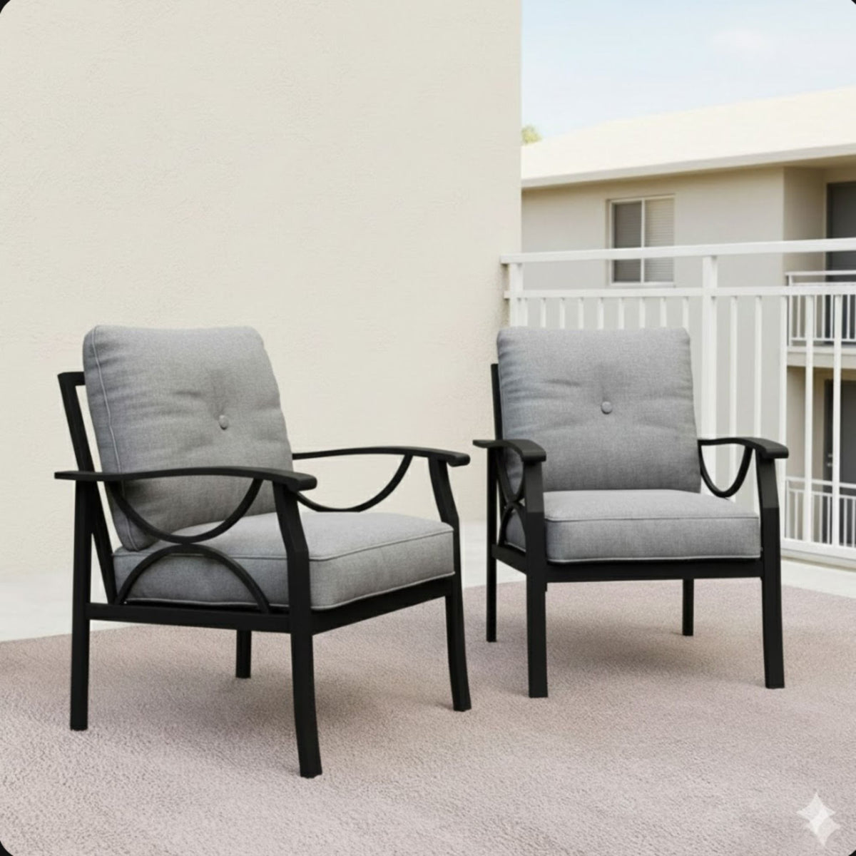 Sillones para todo tipo de clima con cojines, diseño escultural moderno (juego de 2)