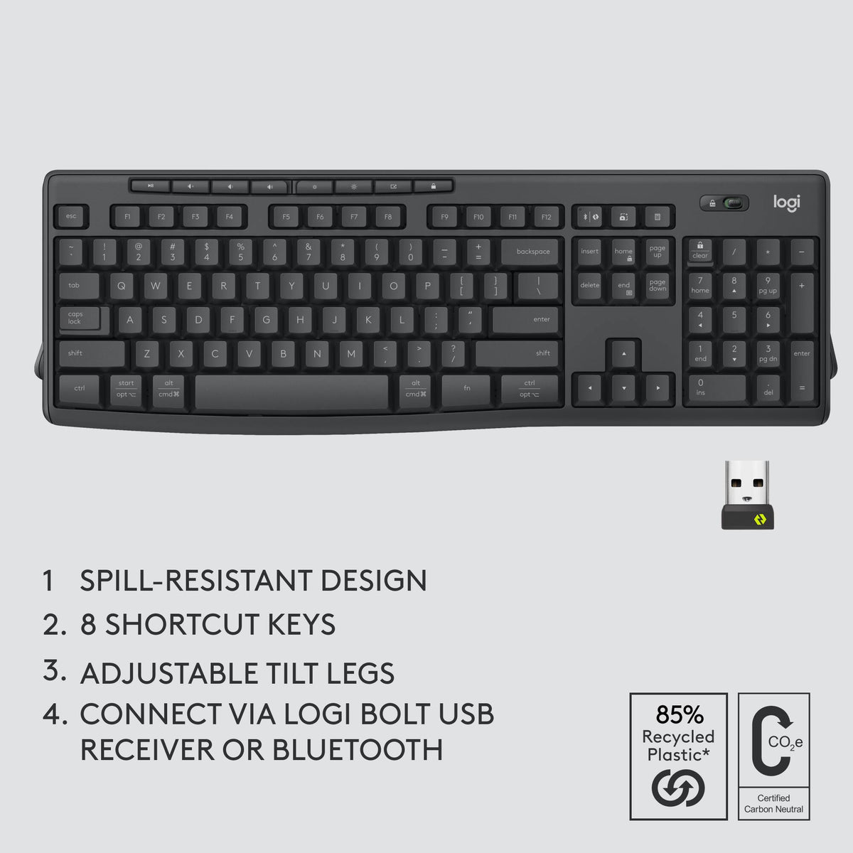 Logitech - MK370 Combo for Business Full-Size Wireless Membrane Keyboard and Mouse Bundle with Secure Logi Bolt USB Connection - Graphite