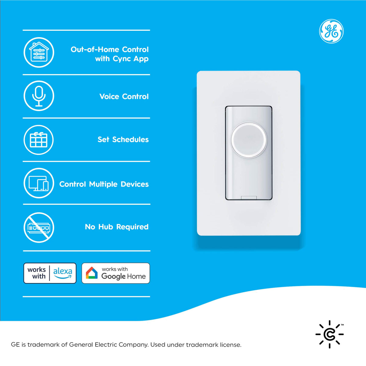 Cync - Smart Switch, On/Off Button Style, No Neutral Wire Required, Bluetooth and 2.4 GHz Wifi - White
