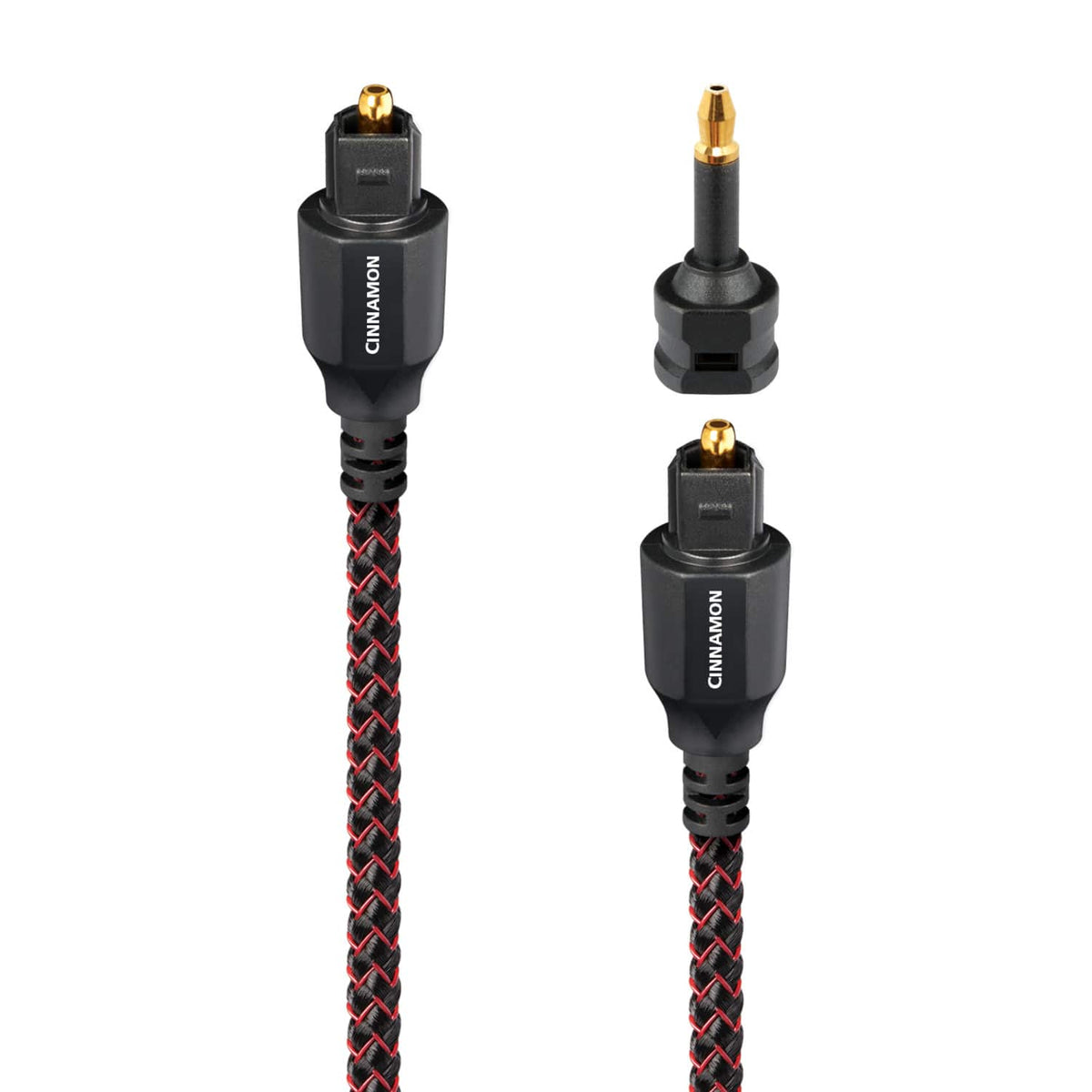 AudioQuest - Cinnamon Optical 2.5' Digital Toslink Fiber-Optic Cable + Mini-Adaptor with Toslink to Toslink Connectors - Red on Black