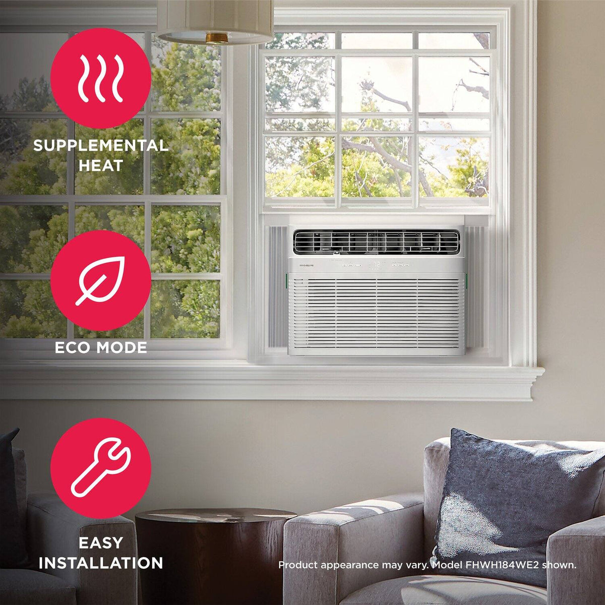 Frigidaire - 115V 18,000 BTU 1,000 Sq Ft Smart Window Air Conditioner with 16,000 BTU Supplemental Heat Function - White