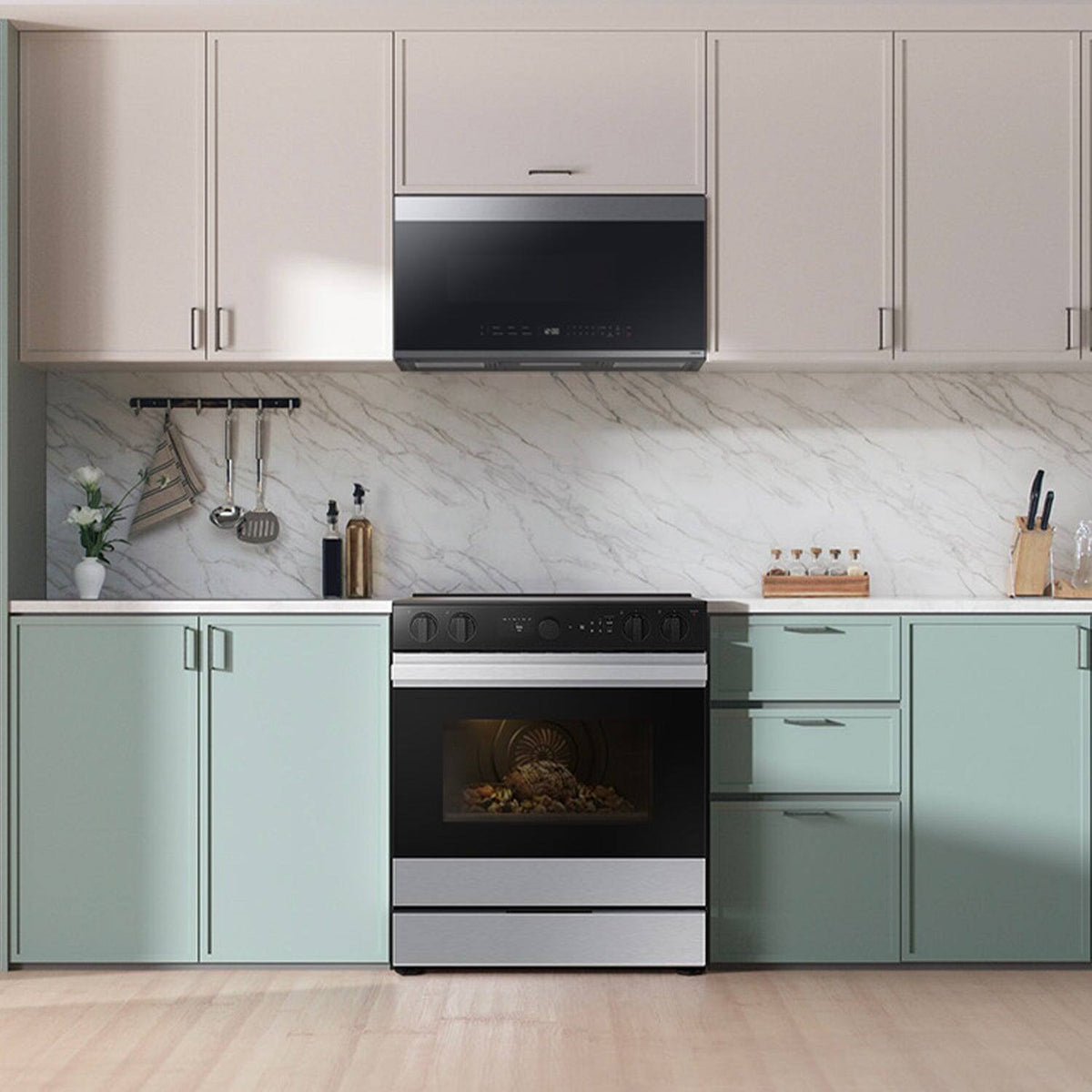 Samsung - 30 in. Wide 5 Elements Bespoke Smart Slide-In Electric Range 6.3 cu. ft. with Air Sous Vide & Air Fry - Stainless Steel