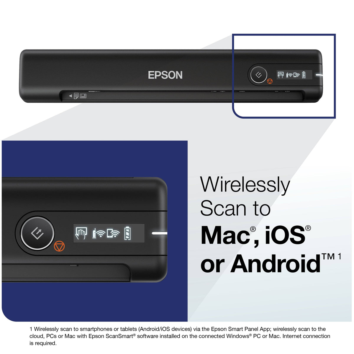 Epson - WorkForce ES-60W Wireless Mobile Color Sheetfed Document Scanner - Black