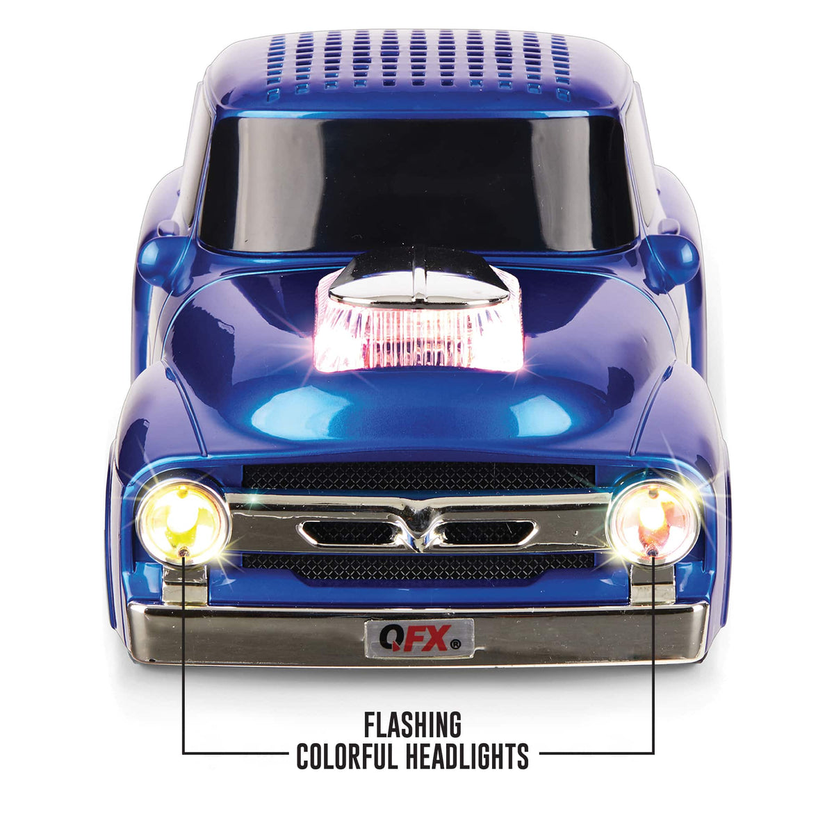 QFX - Retro Truck Portable Bluetooth Speaker with Bass Radiator and LED Lights - Blue