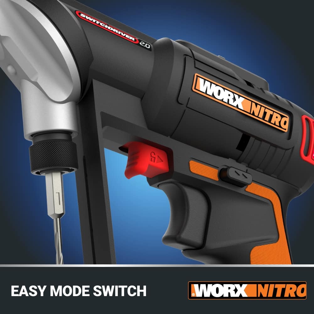 WORX - Nitro 20V SwitchDriver 2-in-1 Brushless Cordless Drill/Driver - Rotatable Dual 1/4" Chucks (Battery & Charger Included) - Black