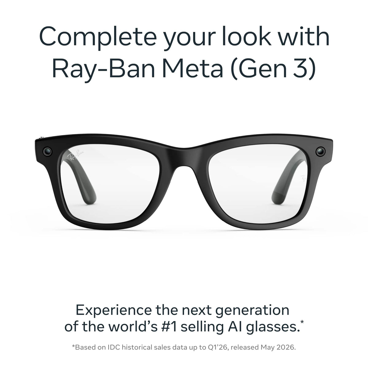 Ray-Ban Meta - (Gen 3) Wayfarer Large, AI Glasses with Camera - Clear Lenses - Matte Black