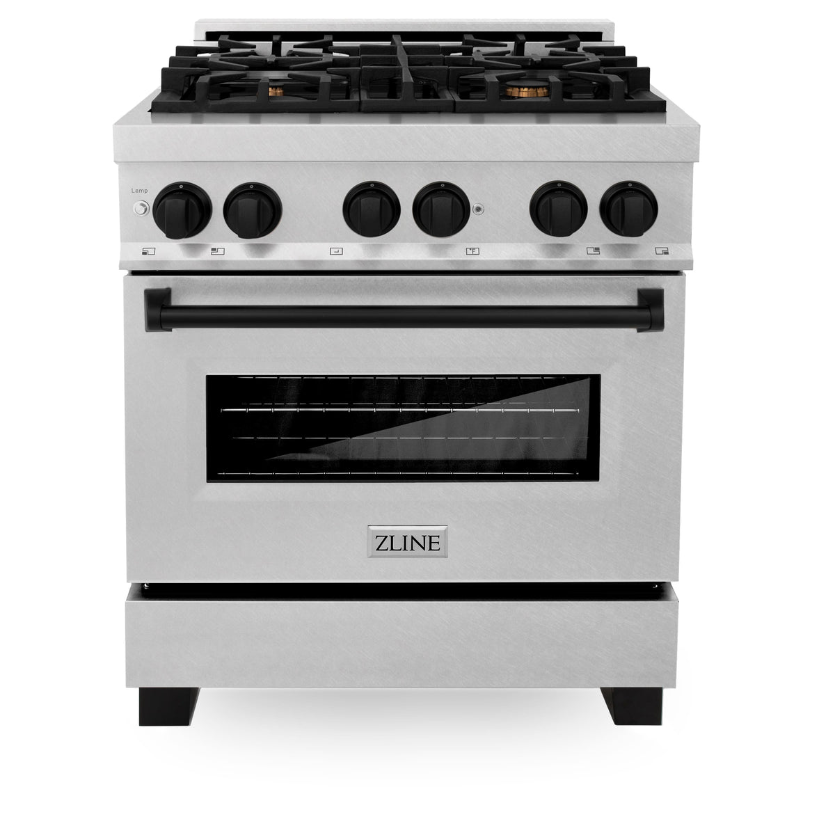 30 in. Wide 4 Burner ZLINE Autograph Legacy Dual Fuel Range in Satin Steel & Black Accents (RASZ-SN-30-MB) - Stainless Steel