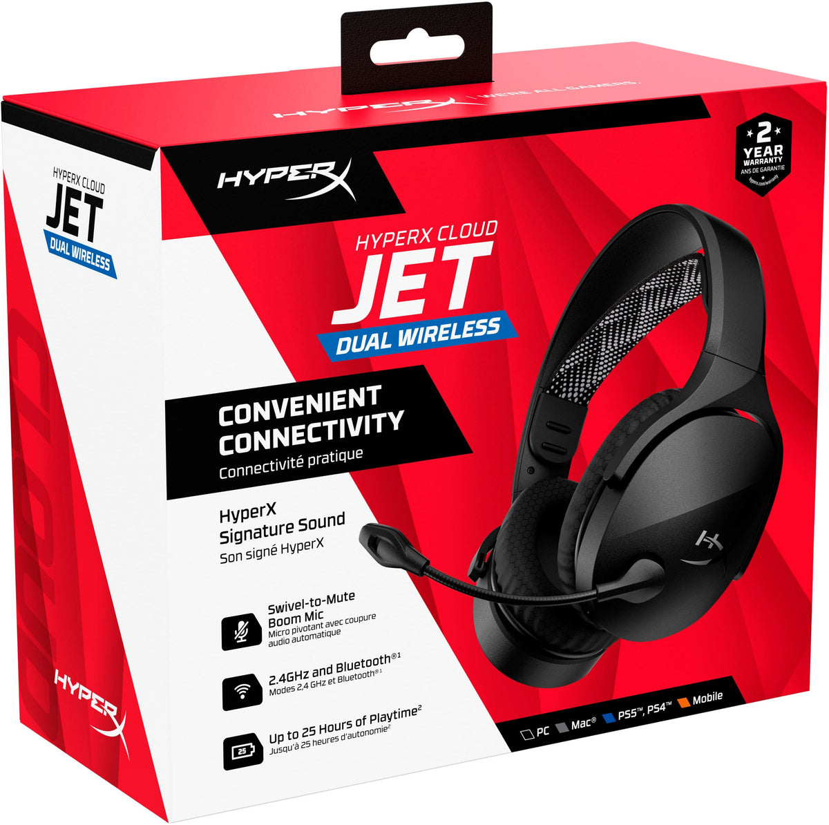 HyperX - Cloud Jet Dual Wireless Gaming Headset for PC, Mac, PS5, PS4, and Mobile - Black