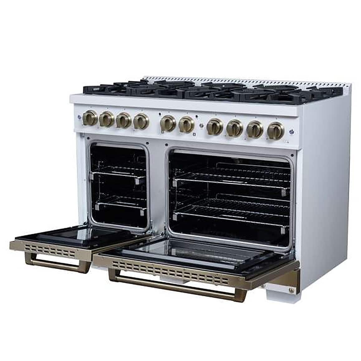 Forno Appliances - 48 in. Wide 8 Burner Valente 6.7 Cu. Ft. Freestanding Double Oven Gas Convection Range - White