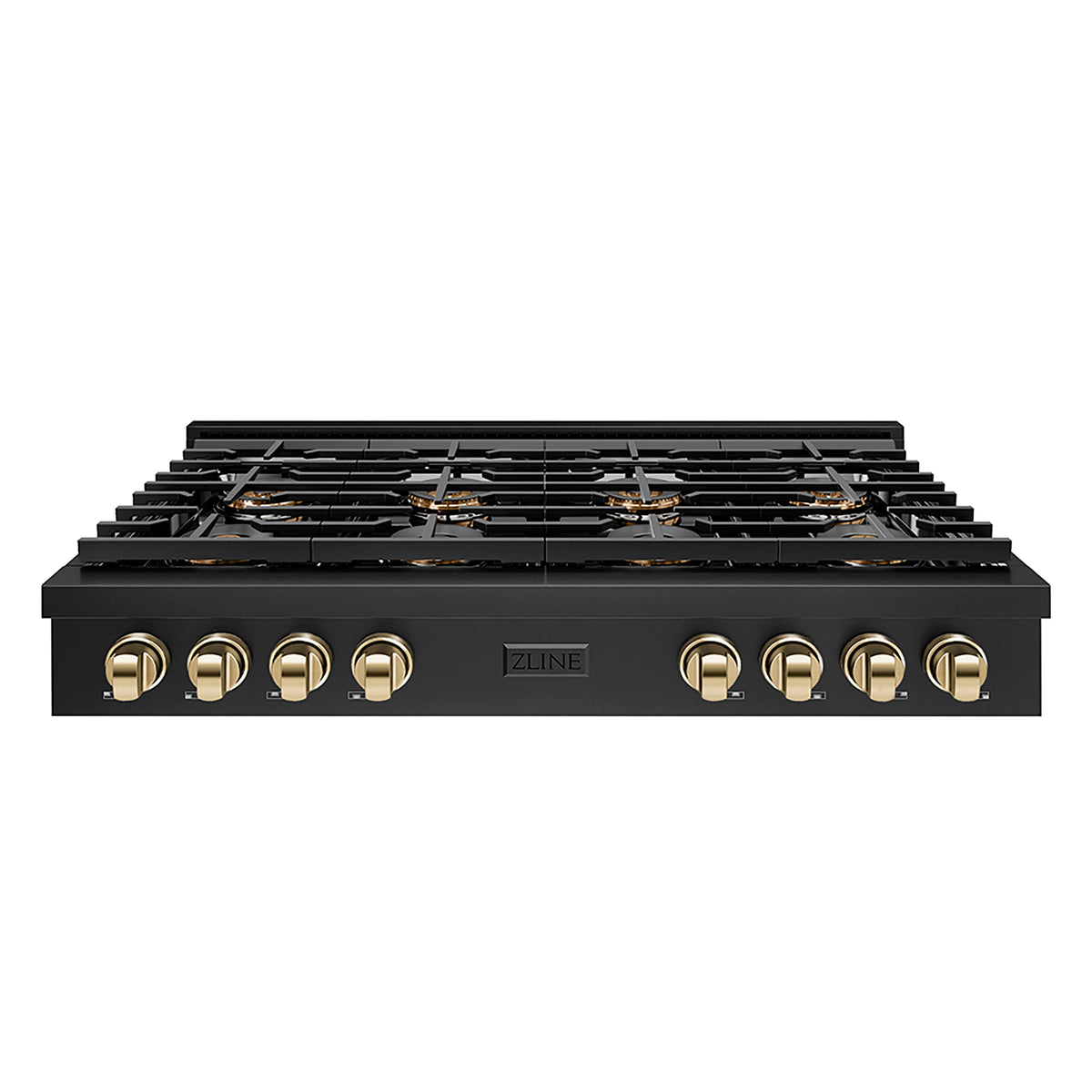 ZLINE - 48 in. Wide 8 Burner Autograph  Black StainlessParamount Rangetop with DuoPro Burners and Gold Accents (PSRTBZ-48-G) - Black Stainless Steel