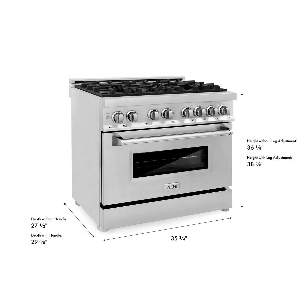 ZLINE - 36 in. Wide 6 Burner 4.6 cu. ft. Legacy Freestanding Dual Fuel Range with  Electric Convection Oven in Stainless Steel - Stainless Steel
