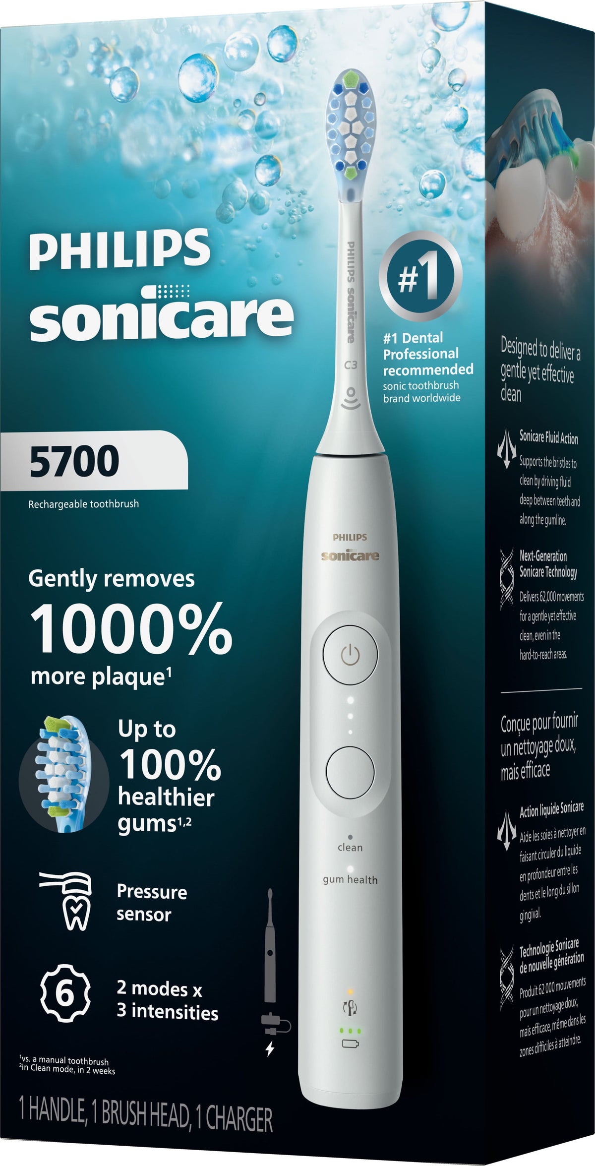 Philips Sonicare - 5700 Electric Toothbrush - Next-Generation Sonicare Technology, Pressure Sensor, 6 Brushing Settings - White