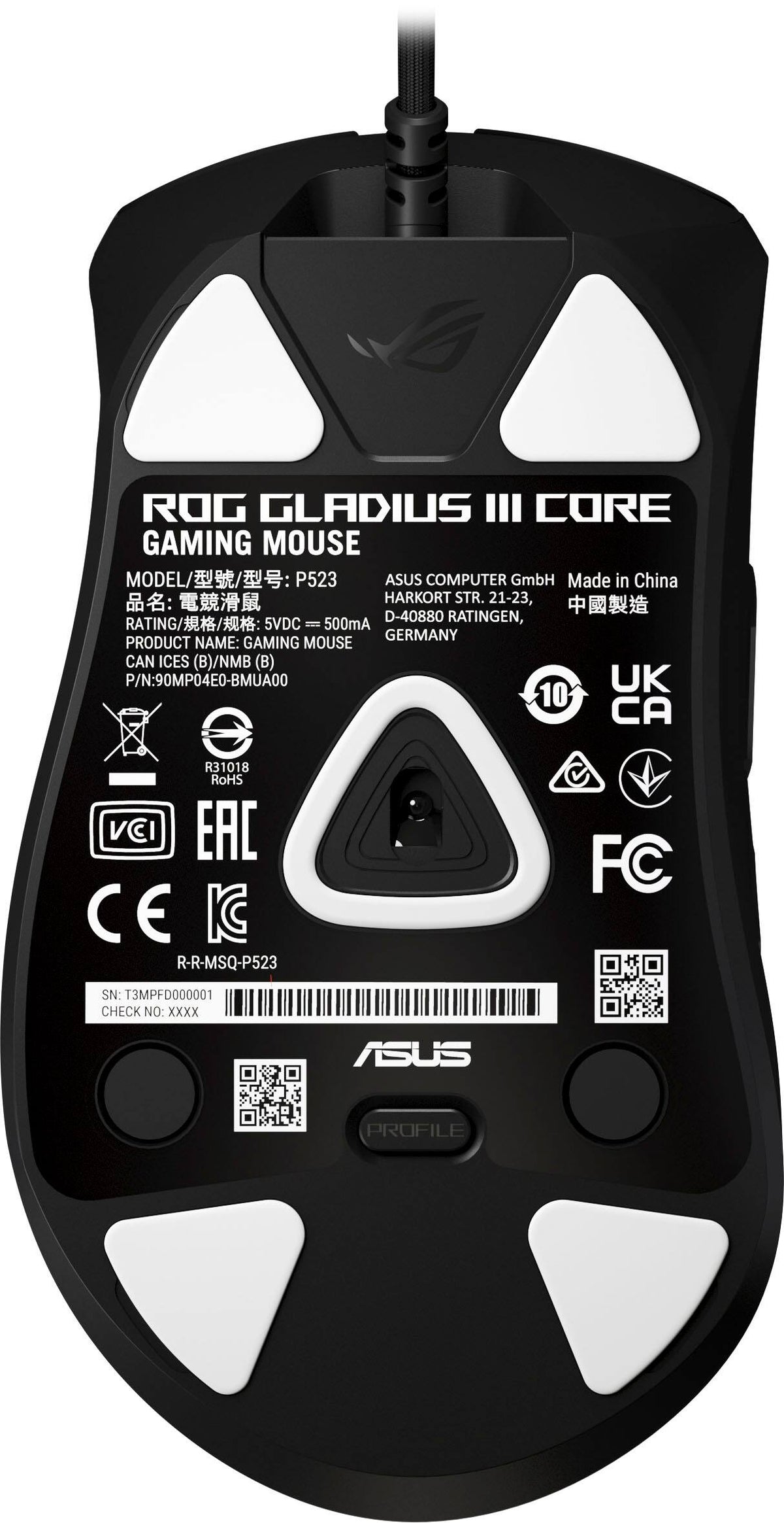 ASUS - ROG Gladius III Core Lightweight Optical Ergonomic Gaming Mouse - Wired - Black