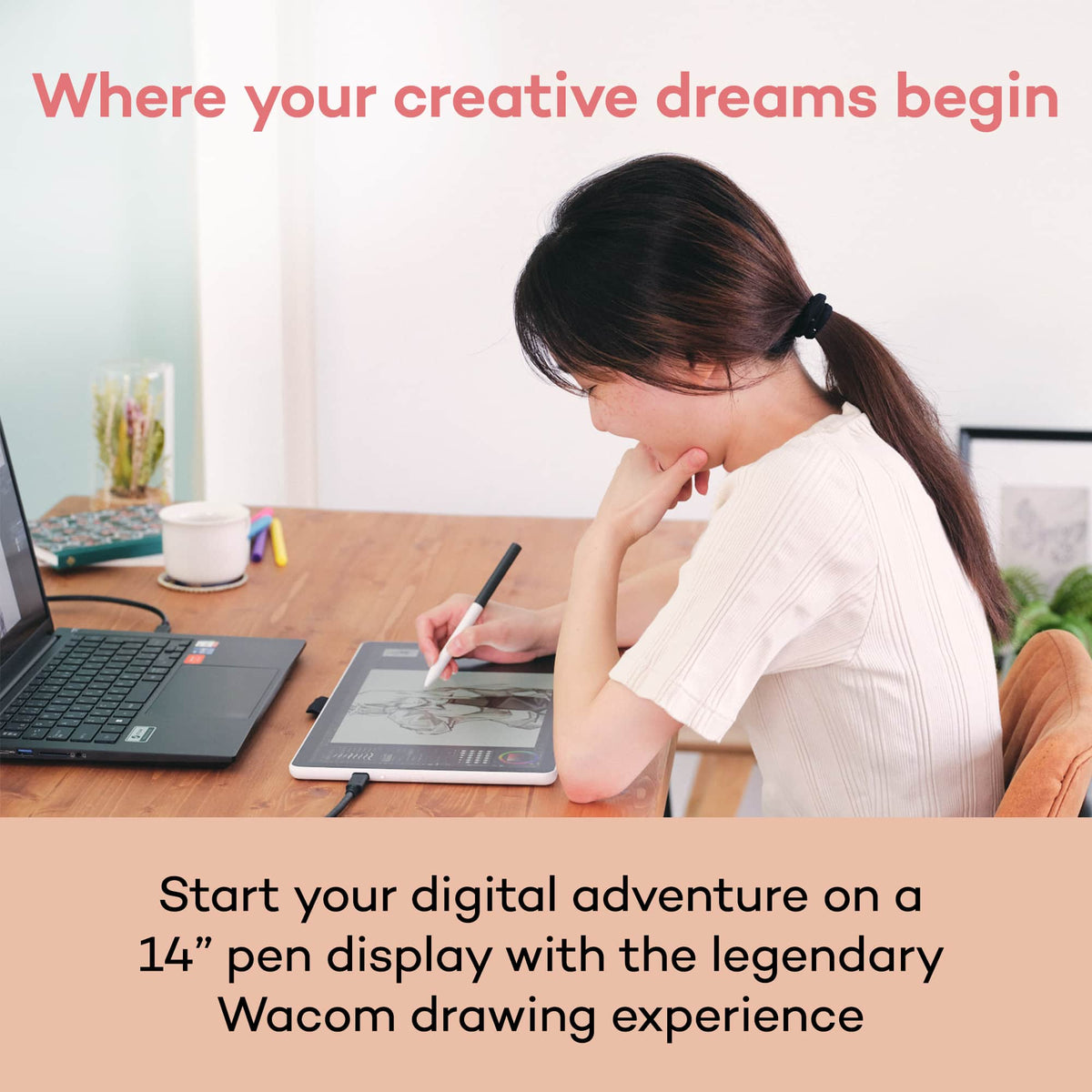 Wacom - One 14 (2025) Pen Display Drawing Tablet - White