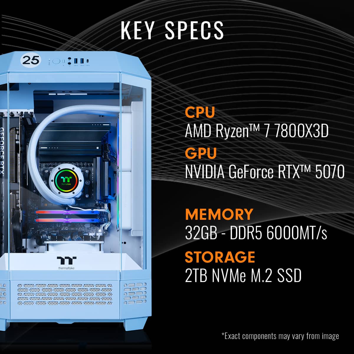 Thermaltake - LCGS Reactor 7870H Gaming Desktop AMD Ryzen 7 7800X3D 2025 32GB DDR5 Memory NVIDIA GeForce RTX 5070 2TB NVMe M.2 - Blue