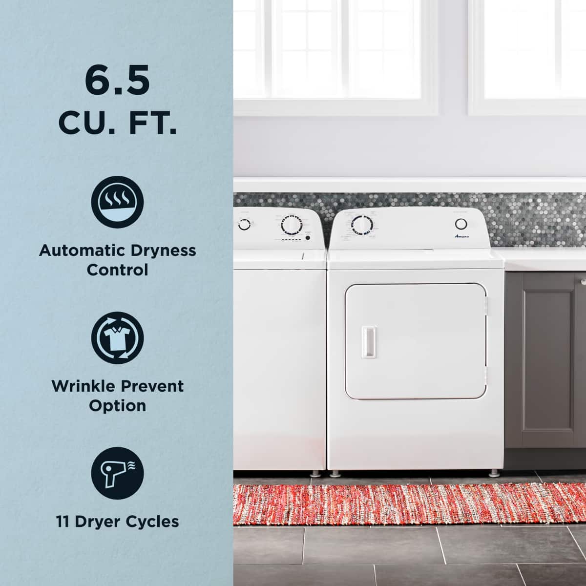 Amana - 6.5 Cu. Ft. Electric Dryer with Automatic Dryness Control - White