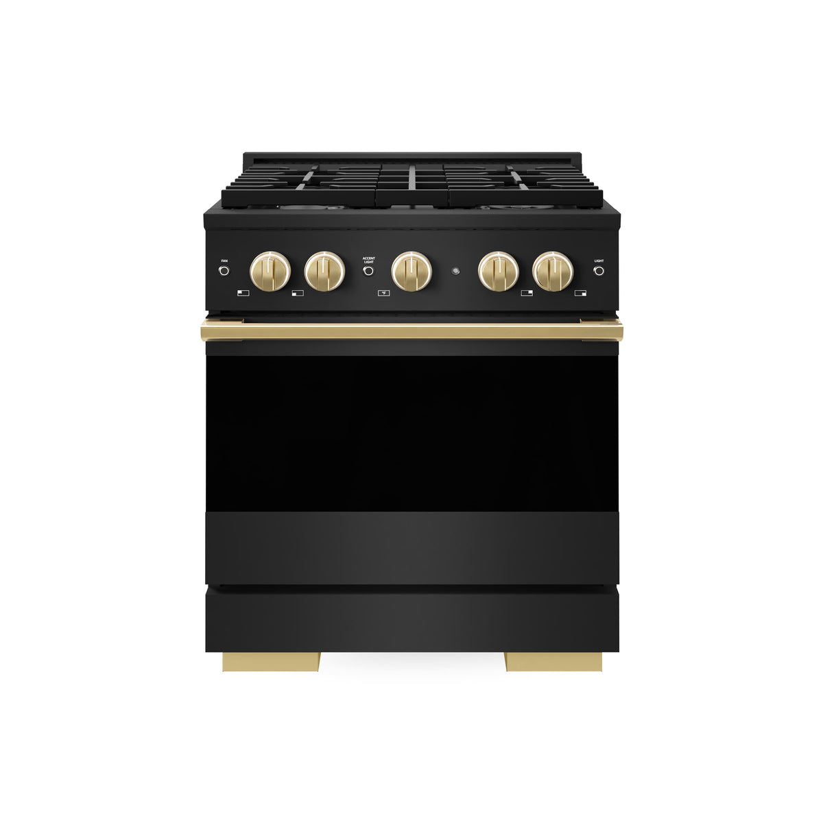 ZLINE - Autograph 30 in. 4.2 cu. ft. Marino Freestanding Gas Range with 4 Burners in Black Stainless Steel and Gold Accents - Black Stainless Steel