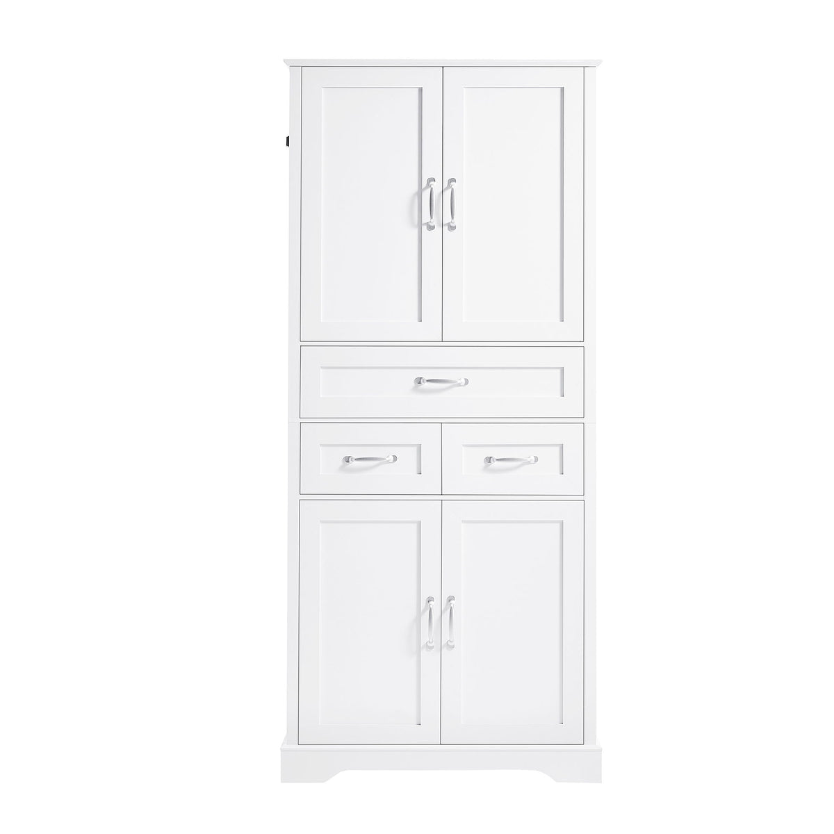 Armario alto de baño con 4 puertas, 3 cajones y estantes ajustables - Blanco