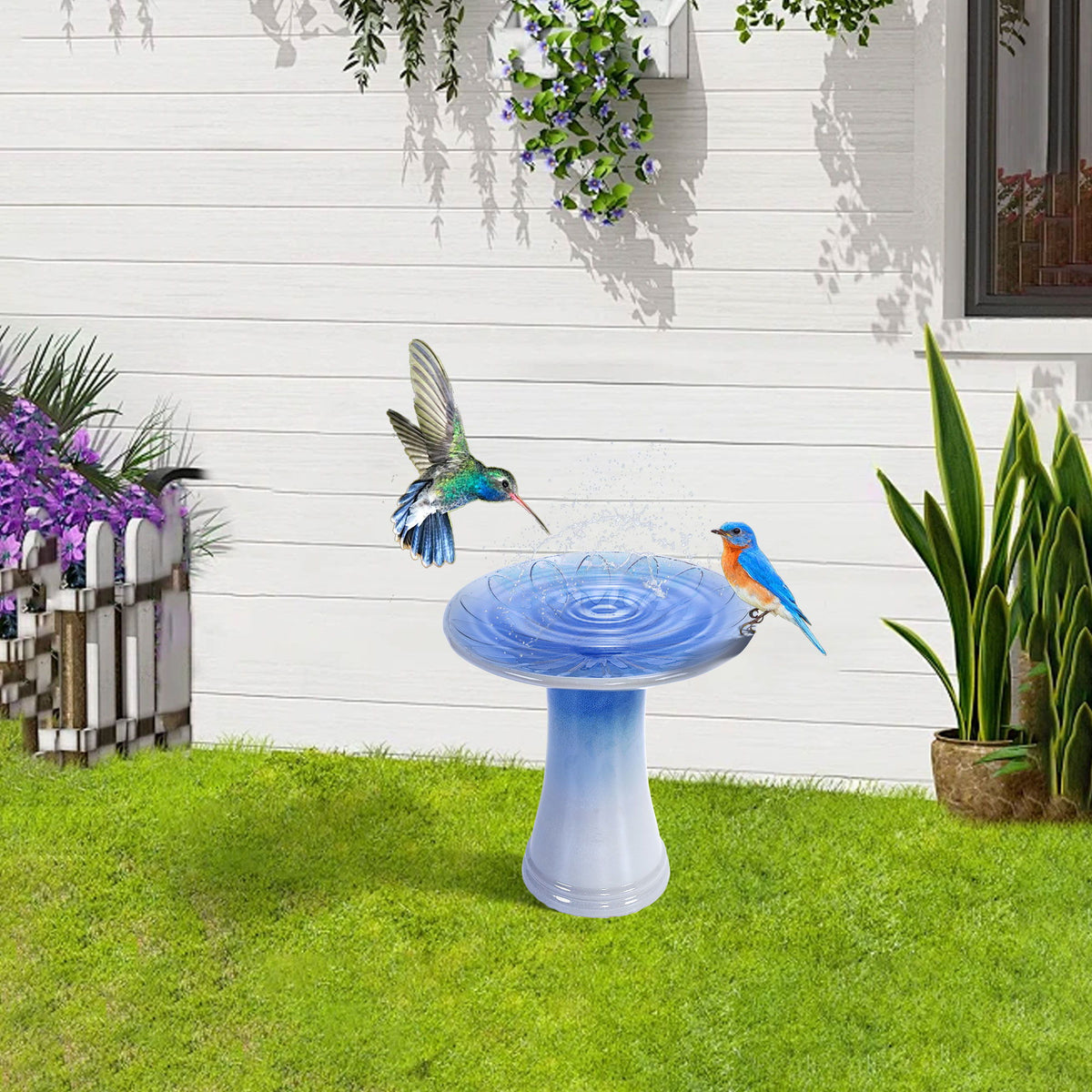 Bañera para pájaros para patio, jardín - gris azulado