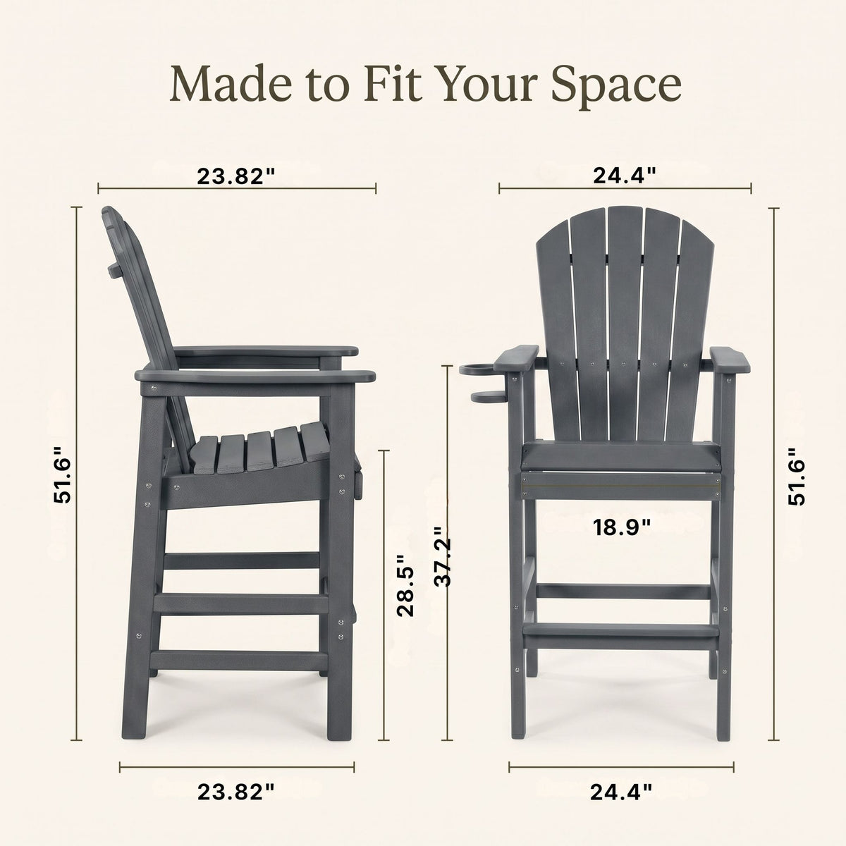 Silla Adirondack de altura de barra con portavasos y reposabrazos