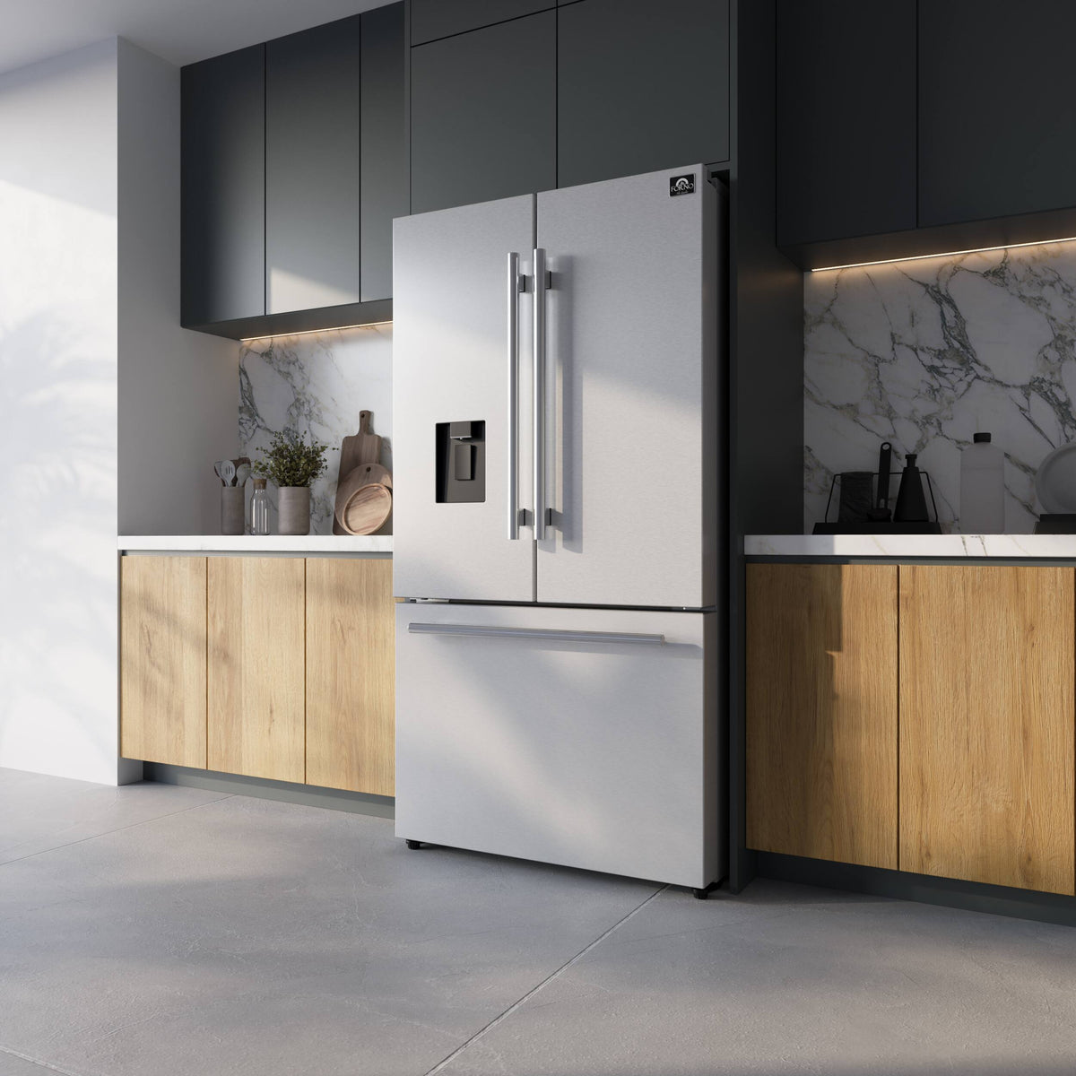 Forno Appliances - 36 in. Wide Aosta 22.4 Cu. Ft. French Door Refrigerator with Automatic Ice Maker - Stainless Steel