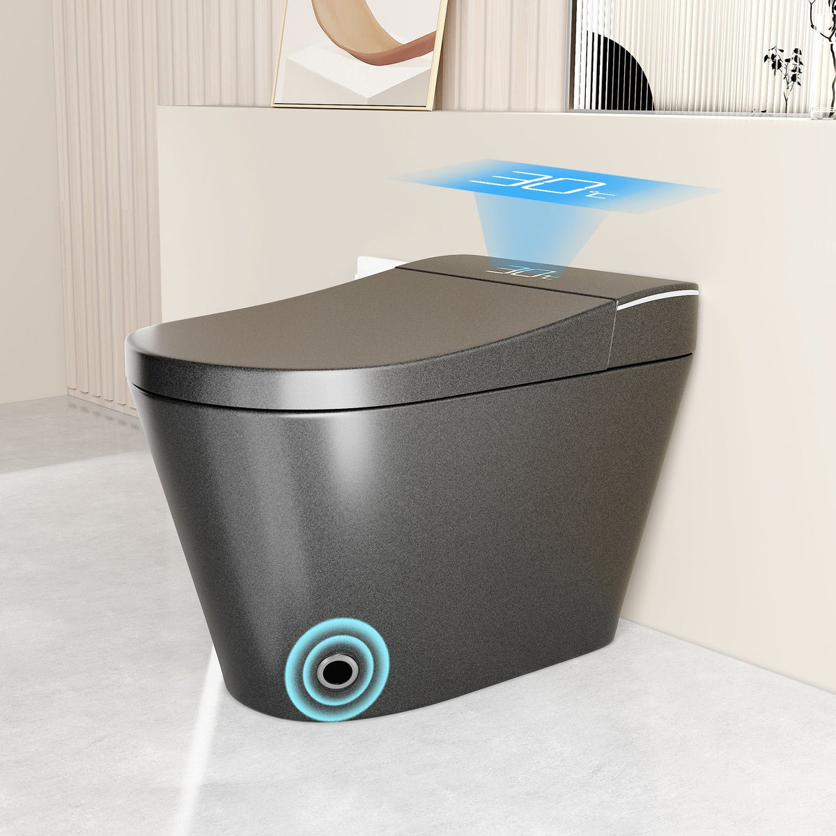 Inodoro inteligente con bidé con asiento de apertura/cierre automático, lavado con agua tibia, asiento con calefacción y control remoto inalámbrico