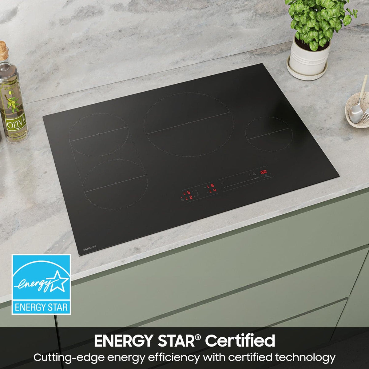 Samsung - 30" Induction Cooktop with Anti-Scratch Matte Glass and Sync Burners - Black