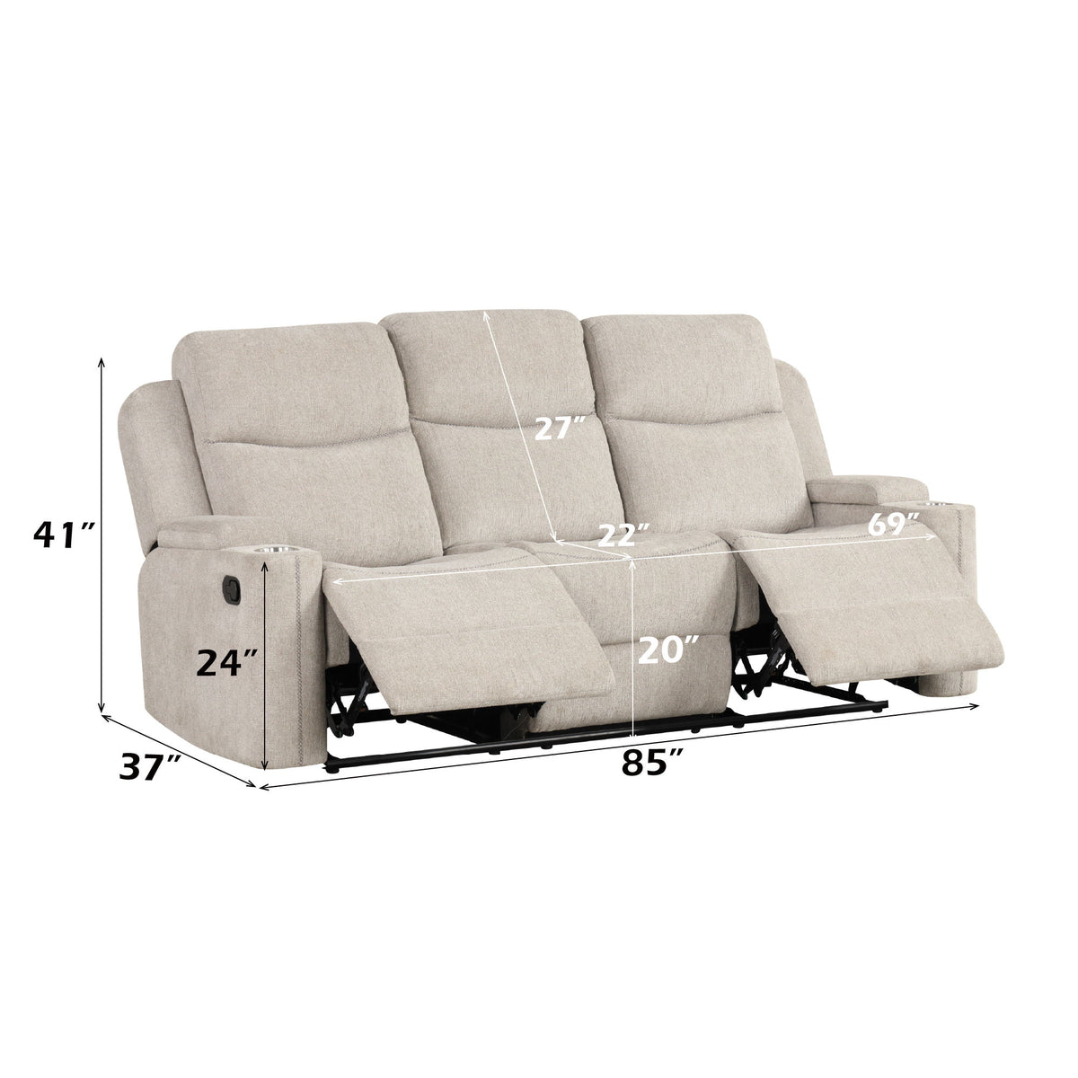 Galya - 3 Piece Living Room Set Sofa Loveseat Chair - Light Gray