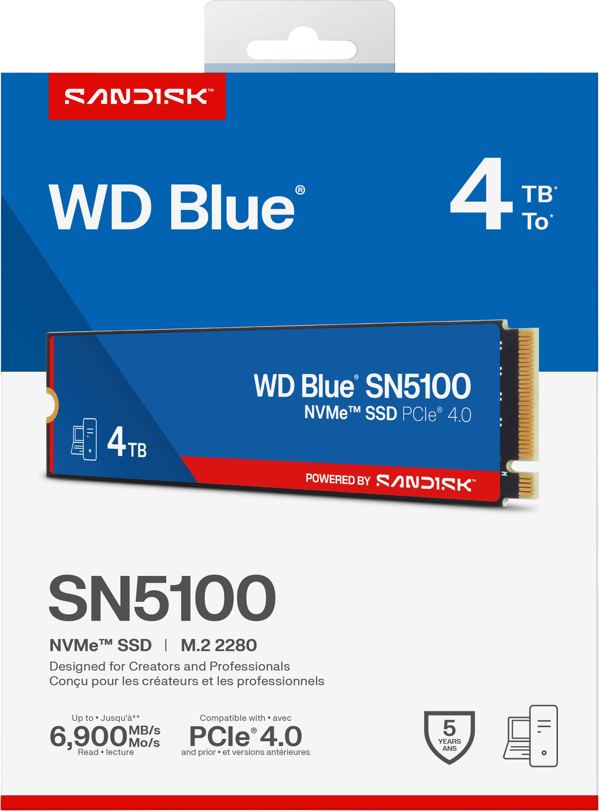 WD - Blue SN5100 4TB Internal SSD PCIe Gen 4 x4 NVMe for laptops and desktops
