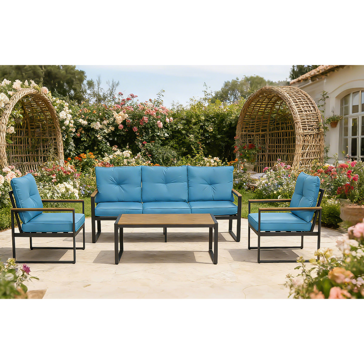 Conjunto de conversación para exteriores extragrande, 5 plazas - Azul