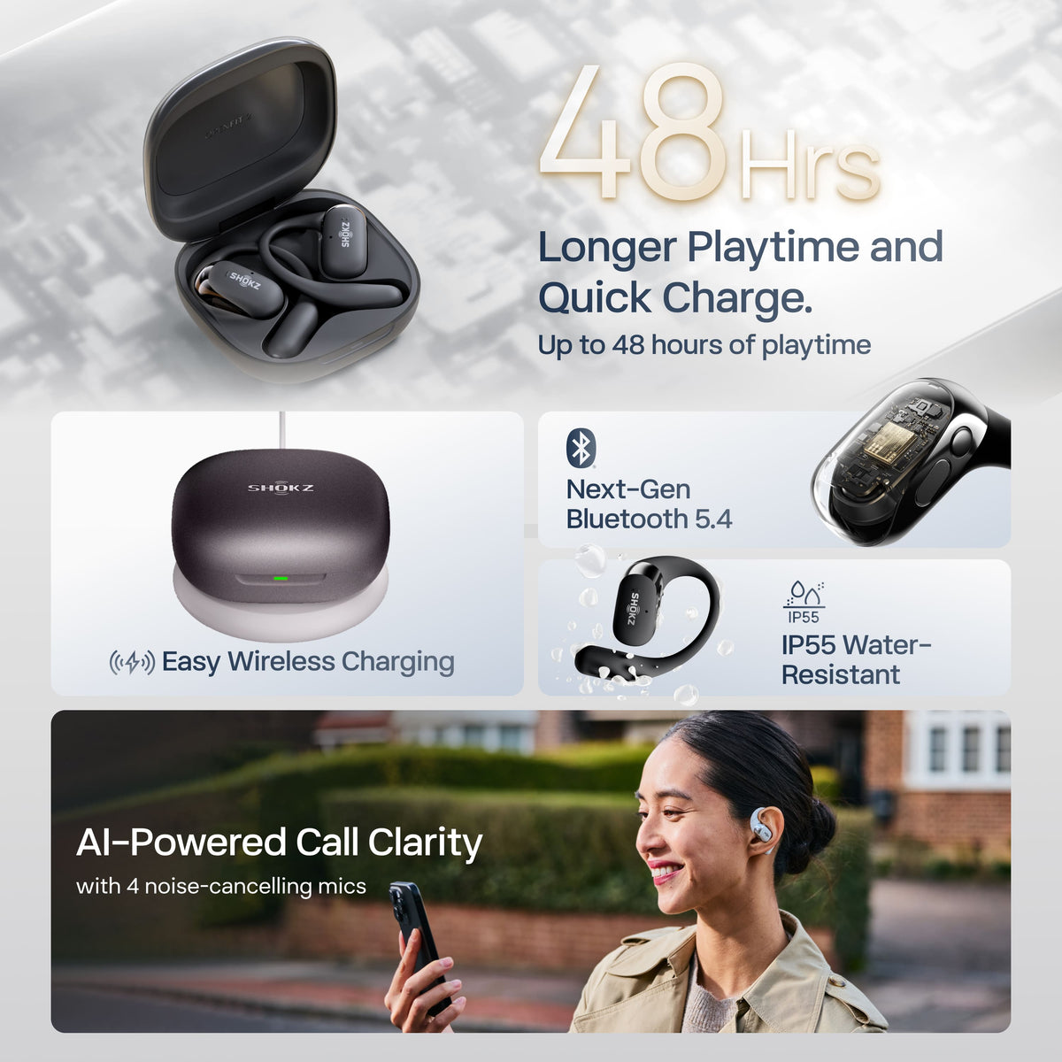 Shokz - OpenFit 2+ Open-Ear True Wireless Bluetooth Earbuds - Black