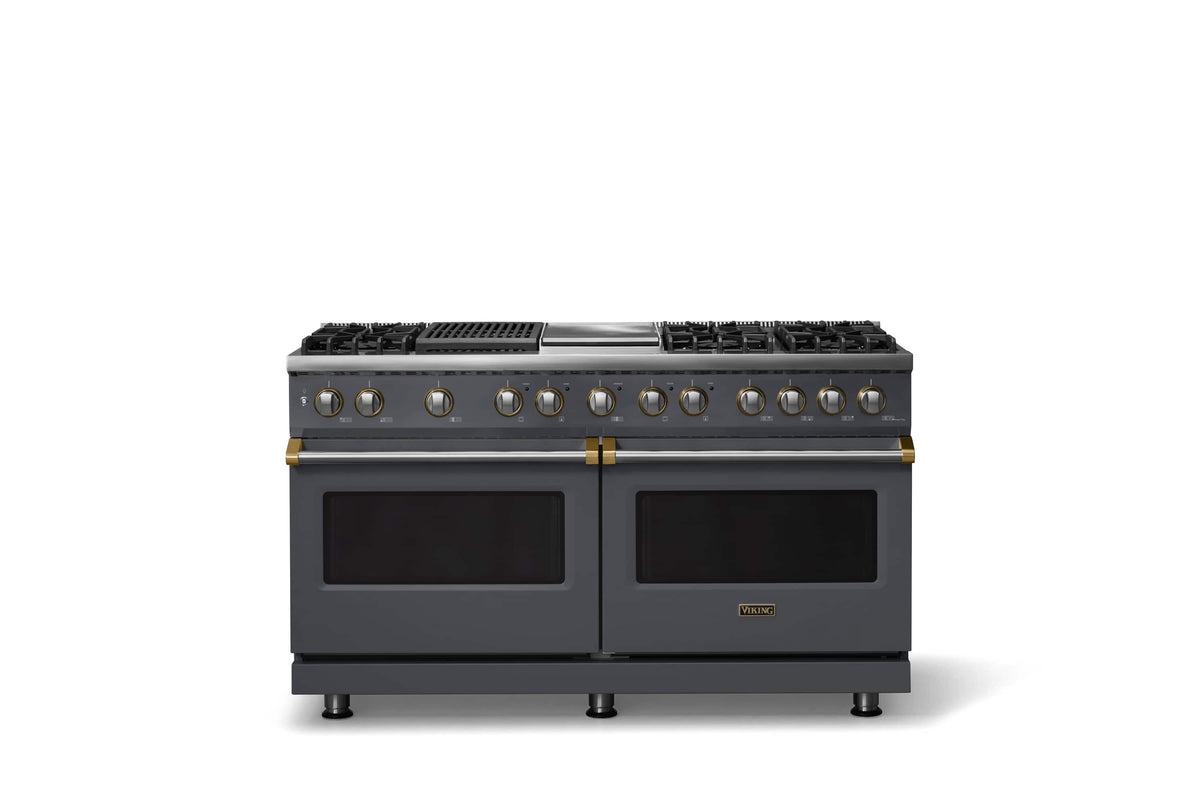 Viking - Pro 5 Series 9.4 Cu. Ft. Freestanding Sealed 8B LP DF Convection Range/Grdl/Grill - Cast Black w. Burshed Brass Trim - Cast Black