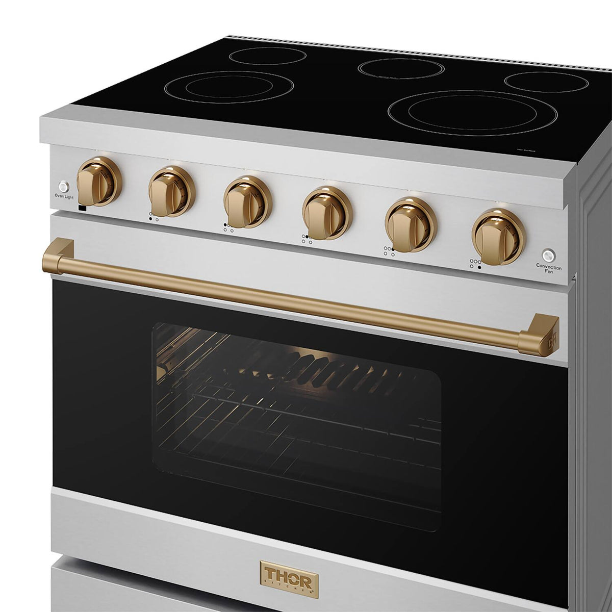 36 in. Wide 5 Elements Gordon Ramsay Series by Thor Kitchen 6.0 Cu. Ft Freestanding Electric Range with Bronze Hardware - Stainless Steel