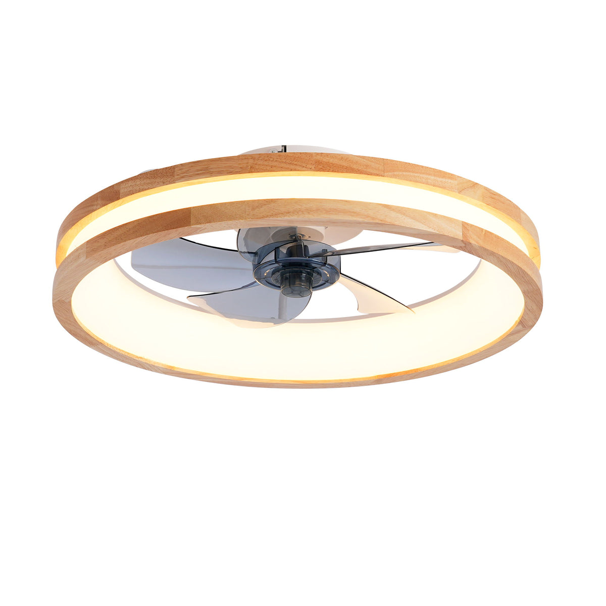Ventiladores de techo con fuente de luz LED y control remoto, regulables de 3000 a 6500 K, 6 velocidades, motor de CC silencioso para sala de estar - Madera natural / Blanco