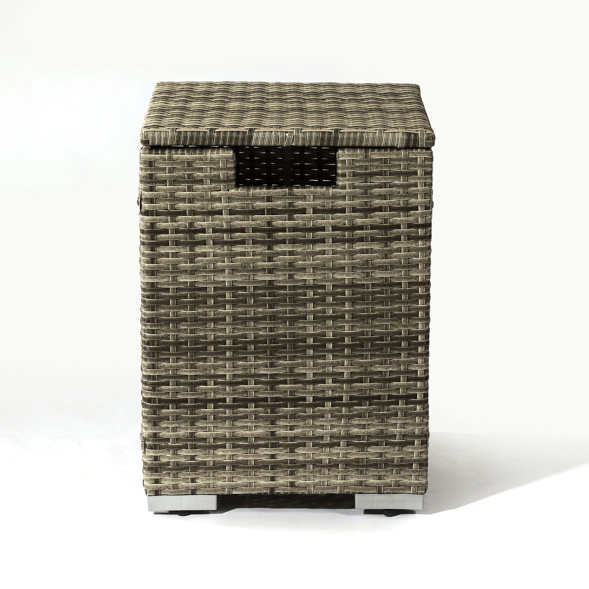 Mesa Rectangular para Pozo de Fuego de Gas Propano de 32" con Cubierta para Tanque de Propano, 50000 BTU, de Acero con Hermosa Base de Mimbre