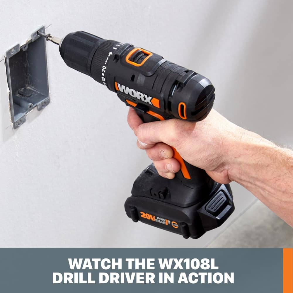 WORX - WX108L 20V PowerShare 1/2" Cordless Drill Driver (Batteries & Charger Included) - Black