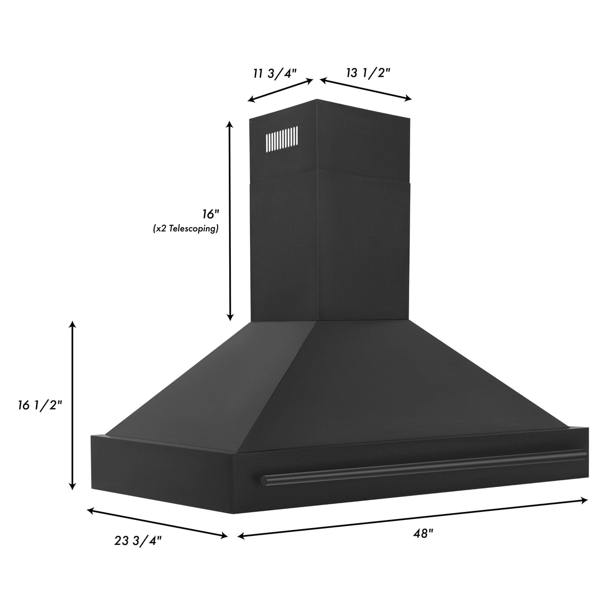 ZLINE - 48 inches - Convertible & Externally Vented - Wall Range Hood - Black