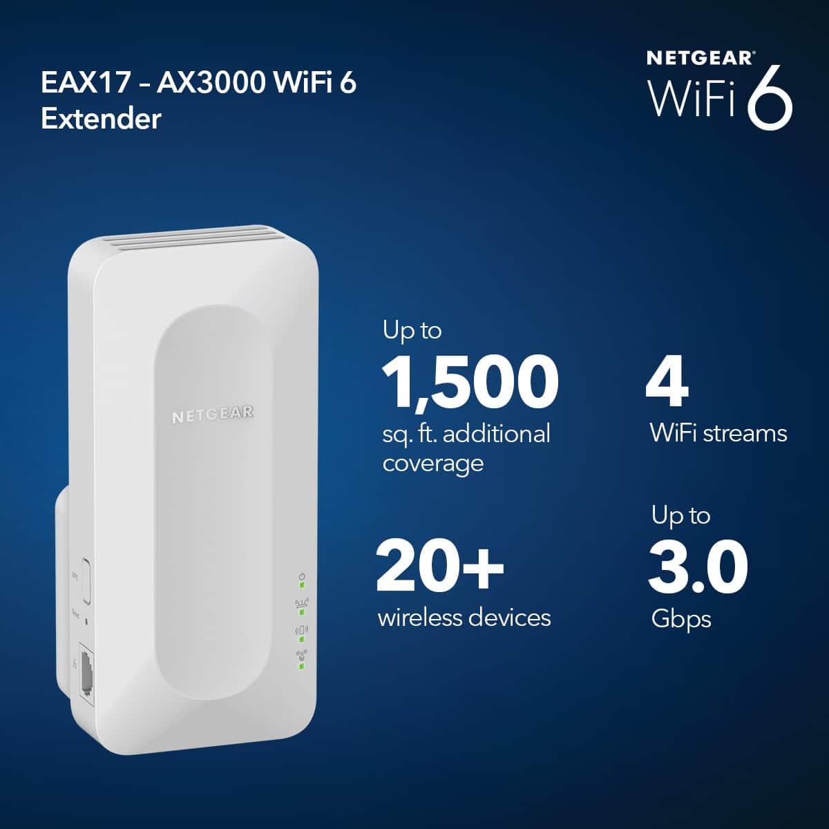 NETGEAR - AX3000 Dual-Band Wi-Fi 6 Wall Plug Range Extender - White