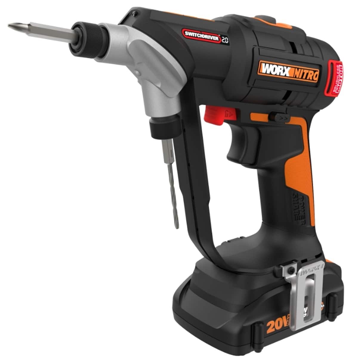 WORX - Nitro 20V SwitchDriver 2-in-1 Brushless Cordless Drill/Driver - Rotatable Dual 1/4" Chucks (Battery & Charger Included) - Black