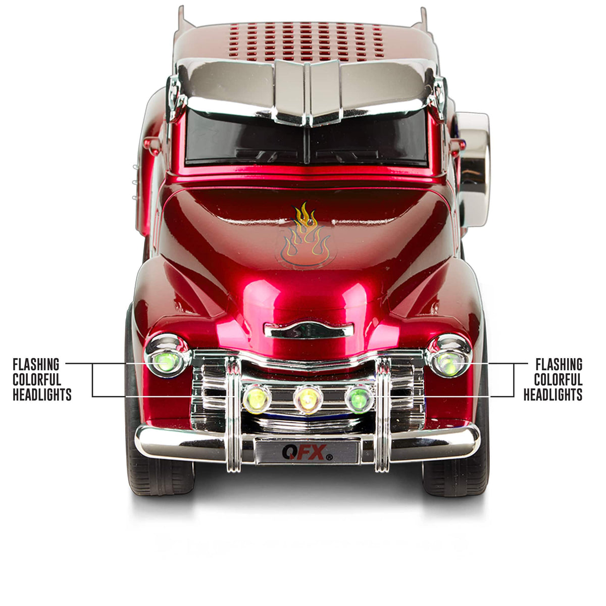 QFX - Retro Classic Truck Portable Bluetooth Speaker with Bass Radiator and LED Lights - Red