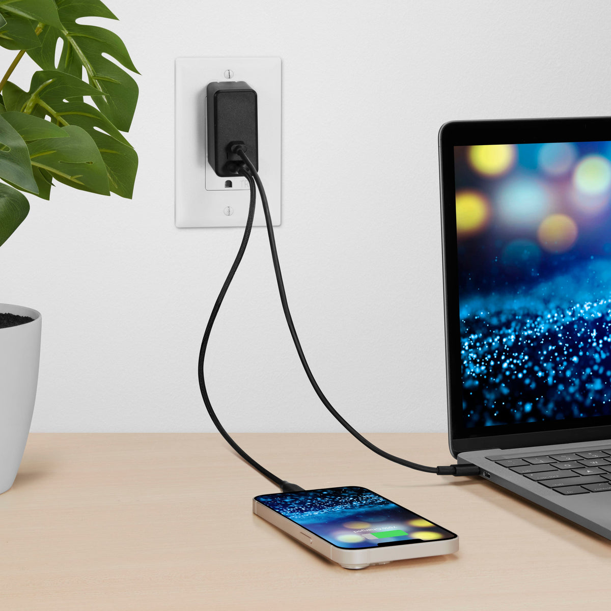 Best Buy essentials™ - 100W Dual Port USB-C and USB Wall Charger for MacBook Pro, iPad, iPhone, Apple Watch, Smartphones & other USB-C Devices - Black