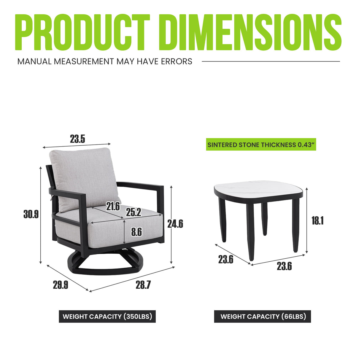Outdoor Patio Furniture, Chat Set, Sunbrella Cushions And Side Table