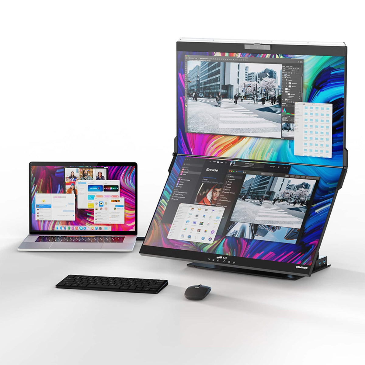 Mobile Pixels - Geminos X 1440p 24-In. Dual-Screen Desktop Monitor - Black