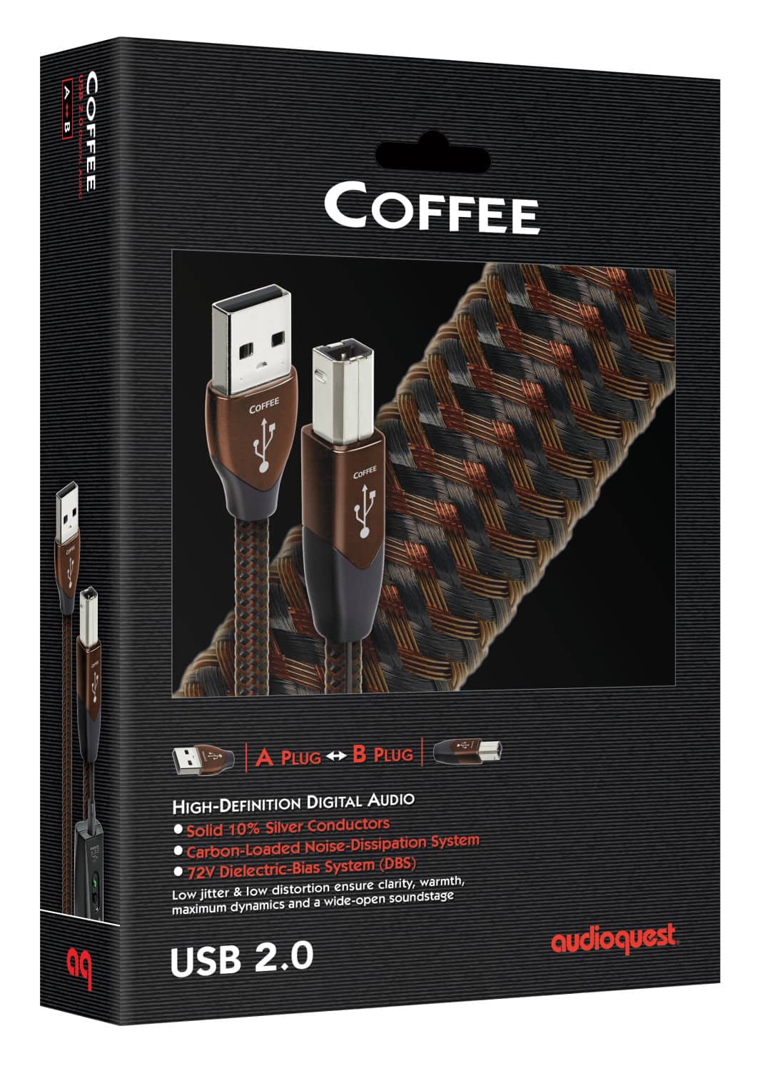 AudioQuest - Coffee USB-A > B 9.8' Digital High-Definition Audio Cable with USB-A to USB-B Connectors - Gray on Black